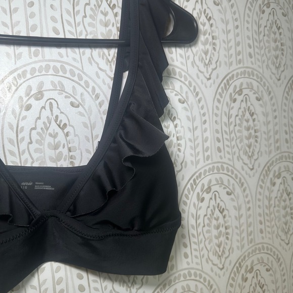 Aerie Black Ruffle Triangle Bikini Top Swimwear Size Large - Picture 3 of 5